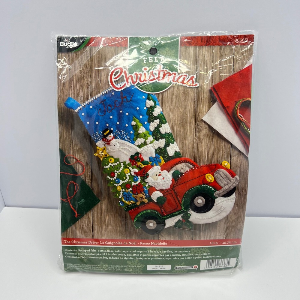 Bucilla The Christmas Drive Felt Stocking Kit 18" Santa Red Truck 866631